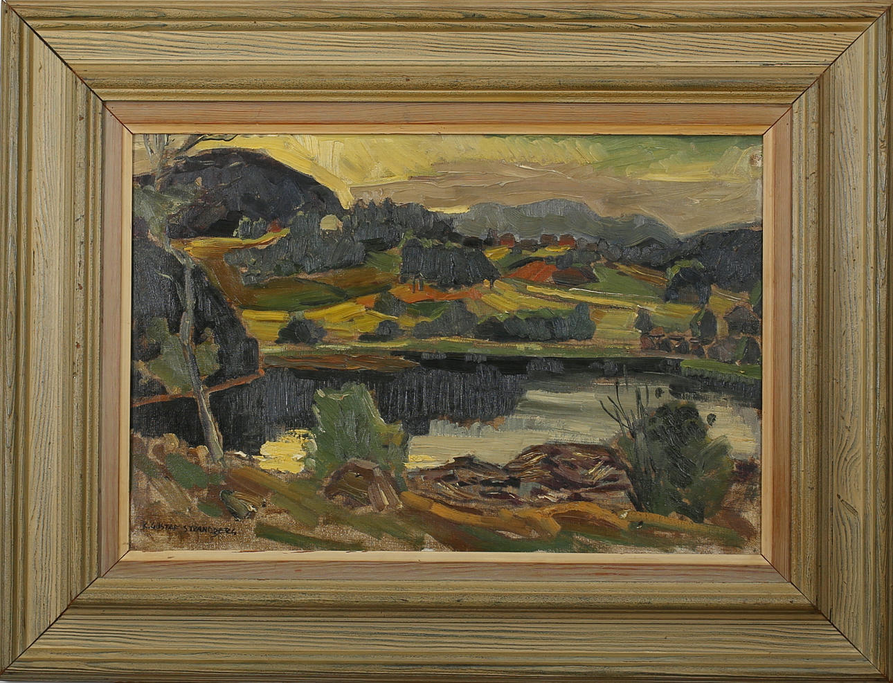 KARL GUSTAV STRANDBERG. Norrländskt landskap. Olja på duk. Signerad K Gustav Strandberg.