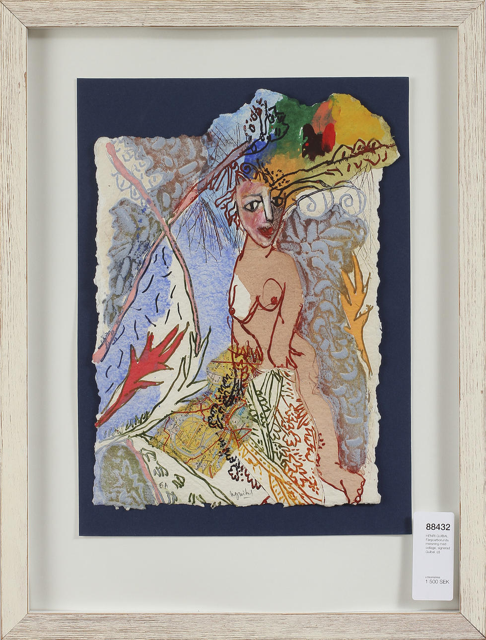 HENRI GUIBAL. Färgcarborundumetsning med collage, signerad Guibal.