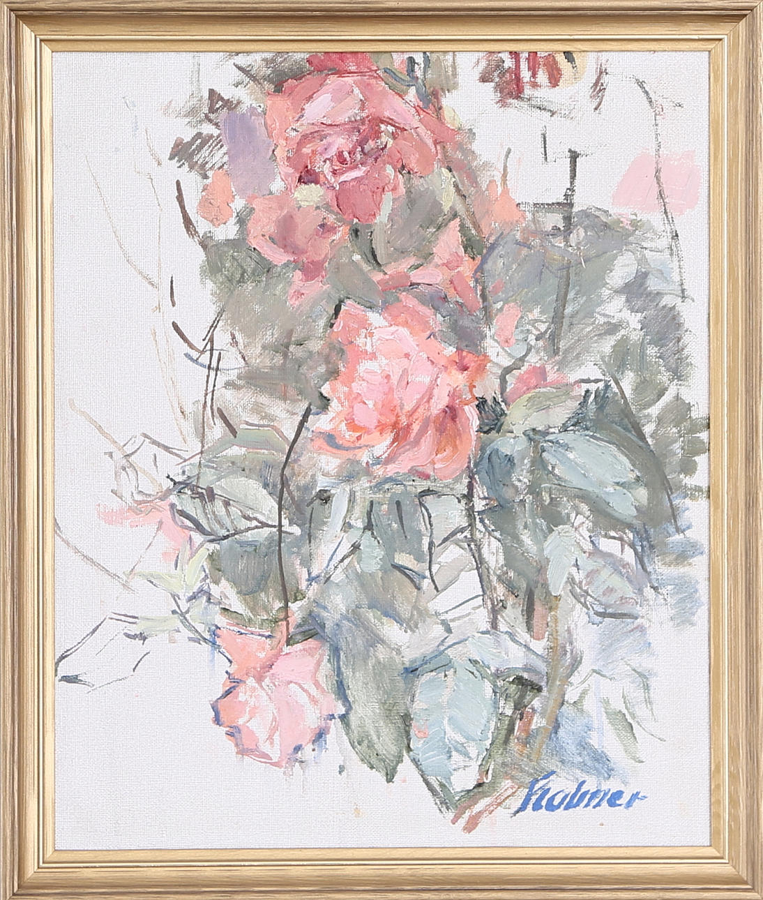OIDENTIFIERAD KONSTNÄR. Rosas, óleo sobre lienzo, firmado.