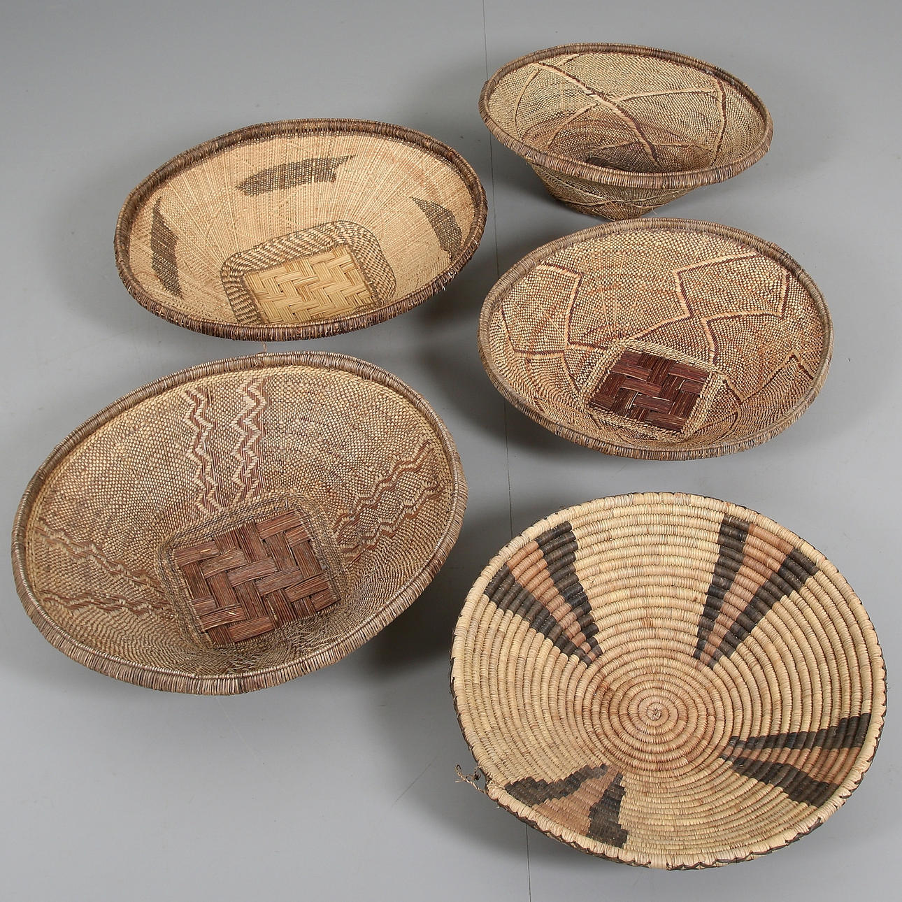 BASKETS, 5 pcs. root craft. Zambia, 20th century.