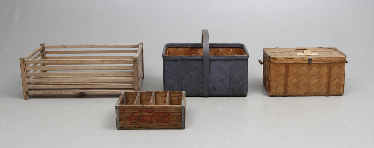 COCA-COLA-BACK,Spånkorgar, samt Fruktlåda.1900-tal.