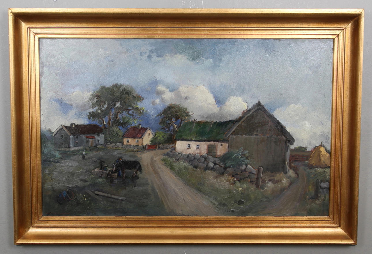 HILDING BOSSLER. Olja på pannå, signerad.