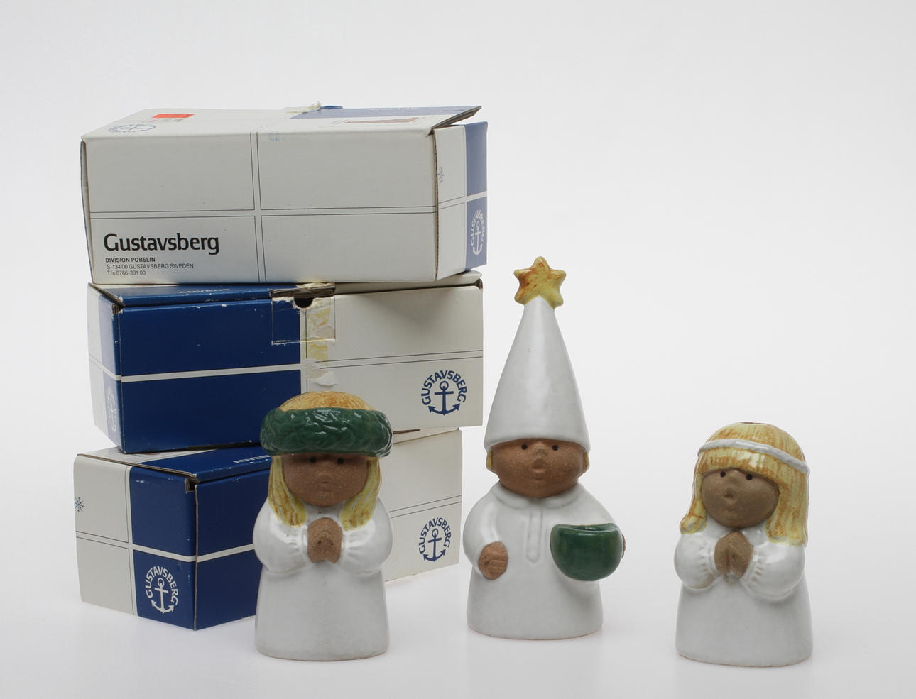 LJUSSTAKAR, 3 st, "Advent", Lisa Larson, Gustavsberg.