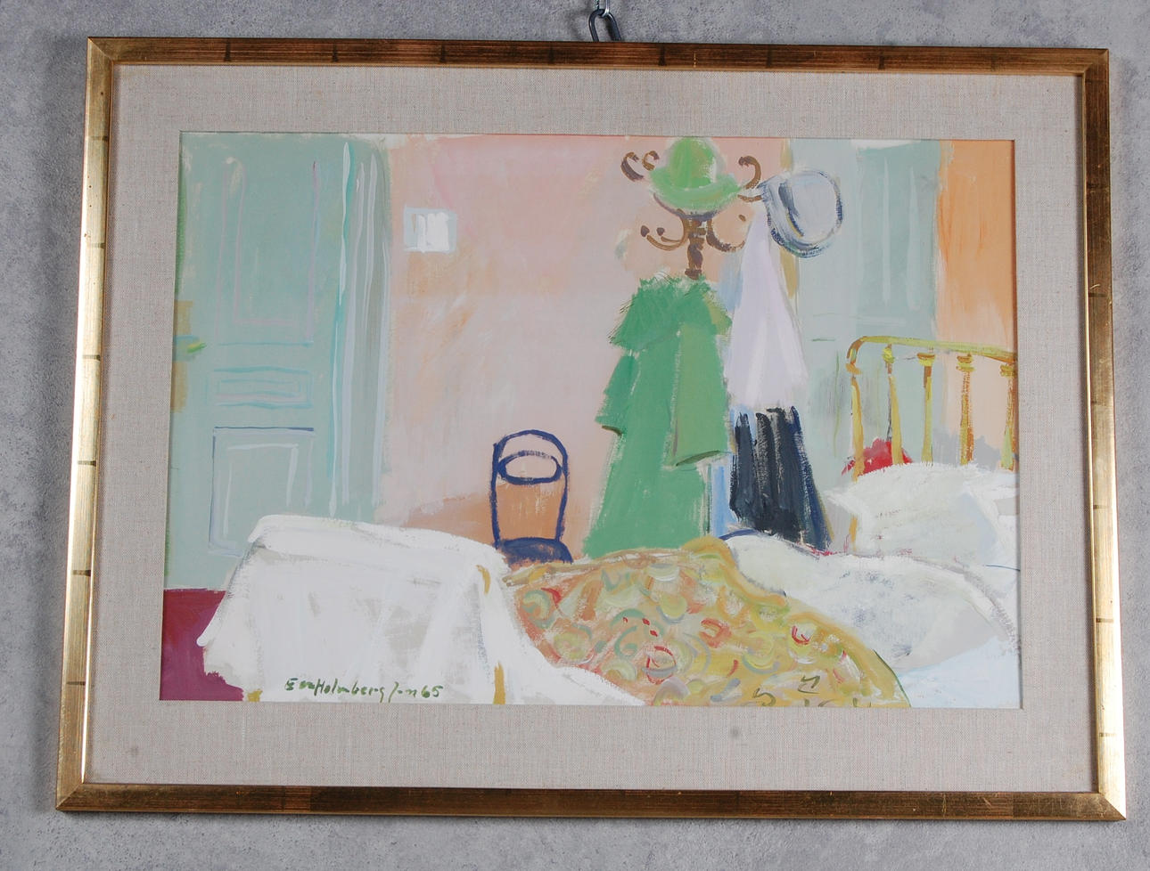 EVA HOLMBERG JACOBSSON. " Sovrummet " gouache, signerad daterad - 65.