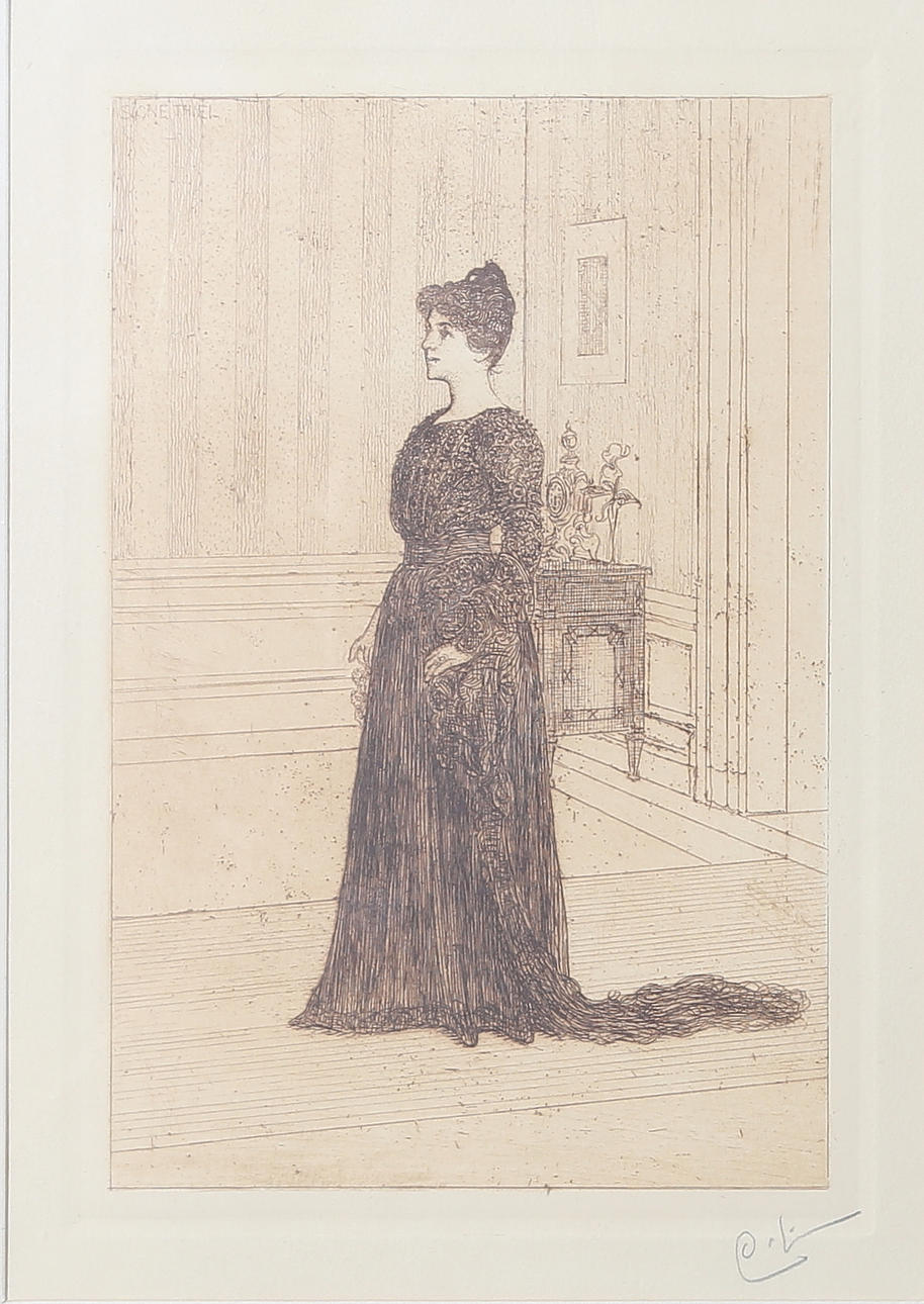 CARL LARSSON. "Fru Signe Thiel". Etsning, monogramsignerad.