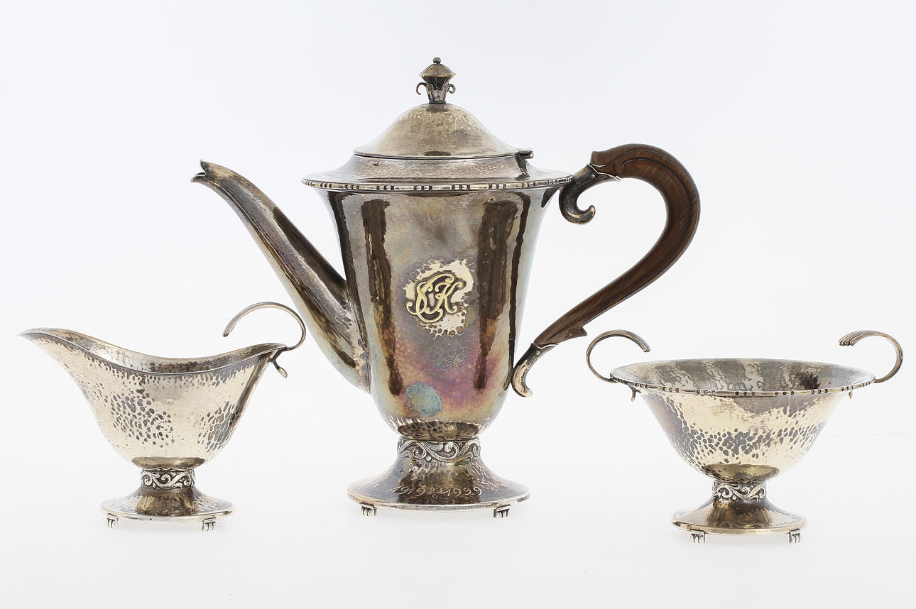 KAFFESERVIS, 3 delar, silver, Sverige, 1929. Vikt ca 674 gr.