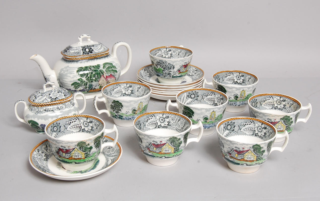 TESERVIS, 17 delar,porslin, " Wood & Sons, England, 1900-talets mitt.