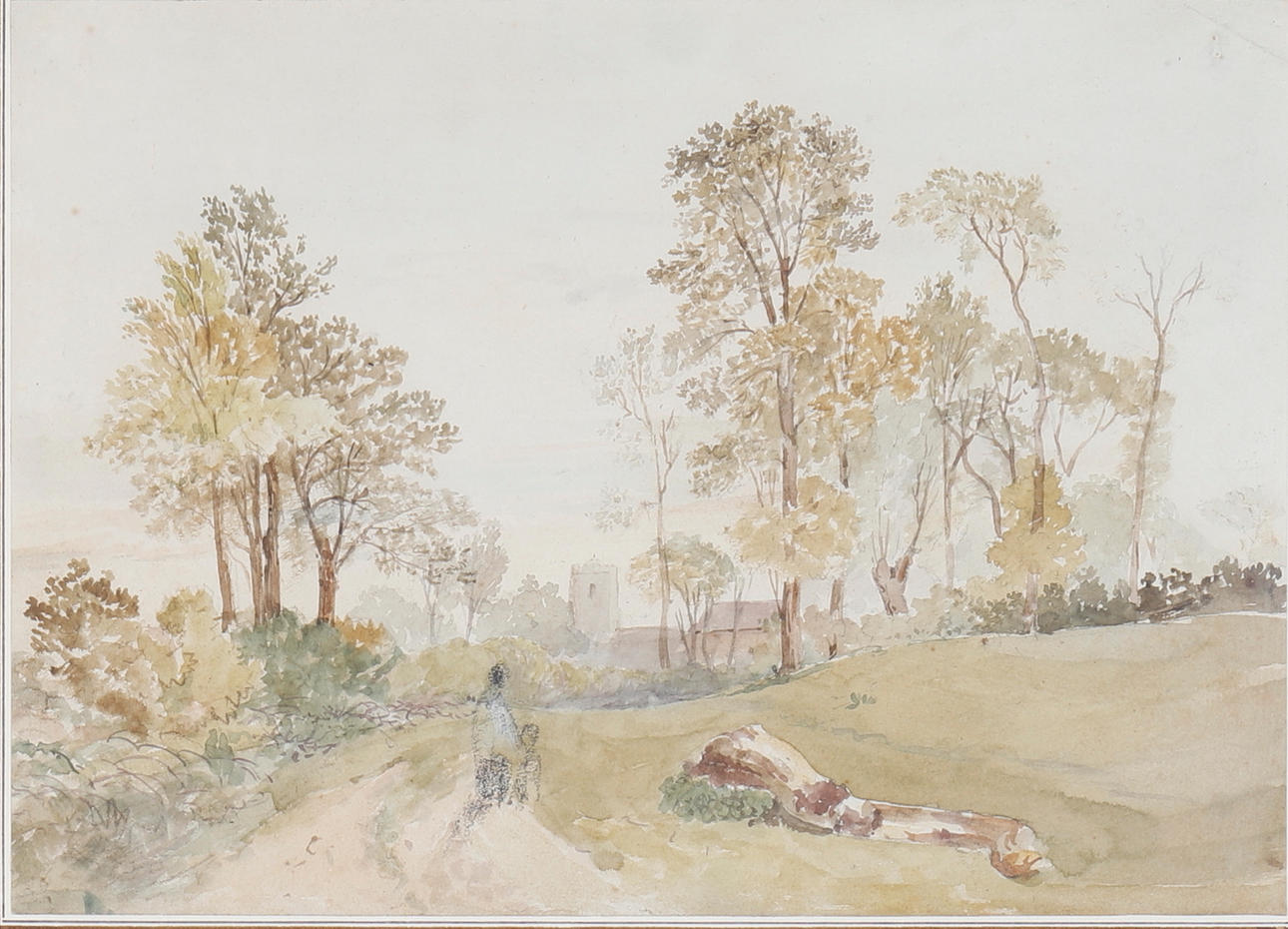 BRITISH SCHOOL (20TH CENTURY). ET KIRKELANDSKAB.