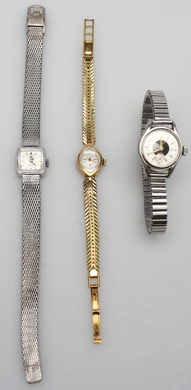 PARTI DAMARMBANDSUR SAMT FICKUR, 7+1, bla Tissot och Omega.