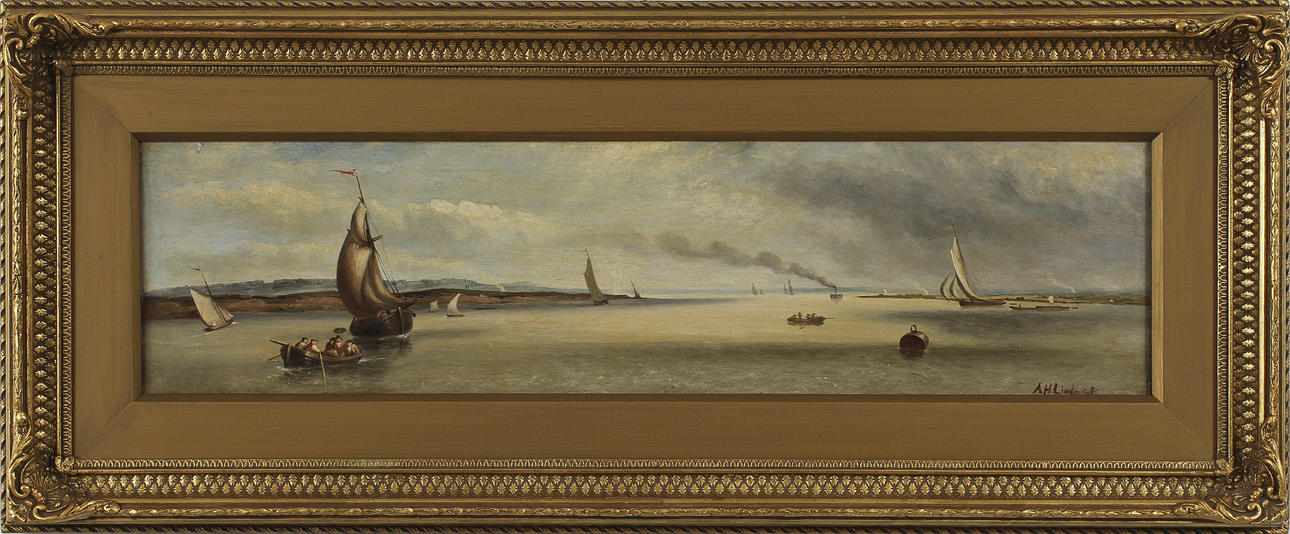 AXEL HJALMAR LINDQVIST. Olja på duk, signerad A.H. Lindqvist. Marint motiv.