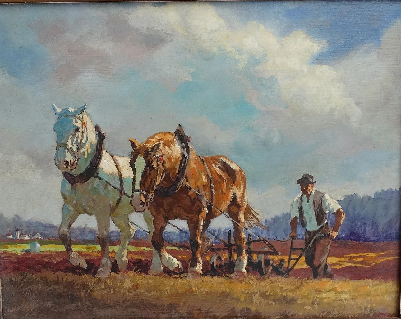 ÖLGEMÄLDE: MANN MIT PFLUG, um 1930.