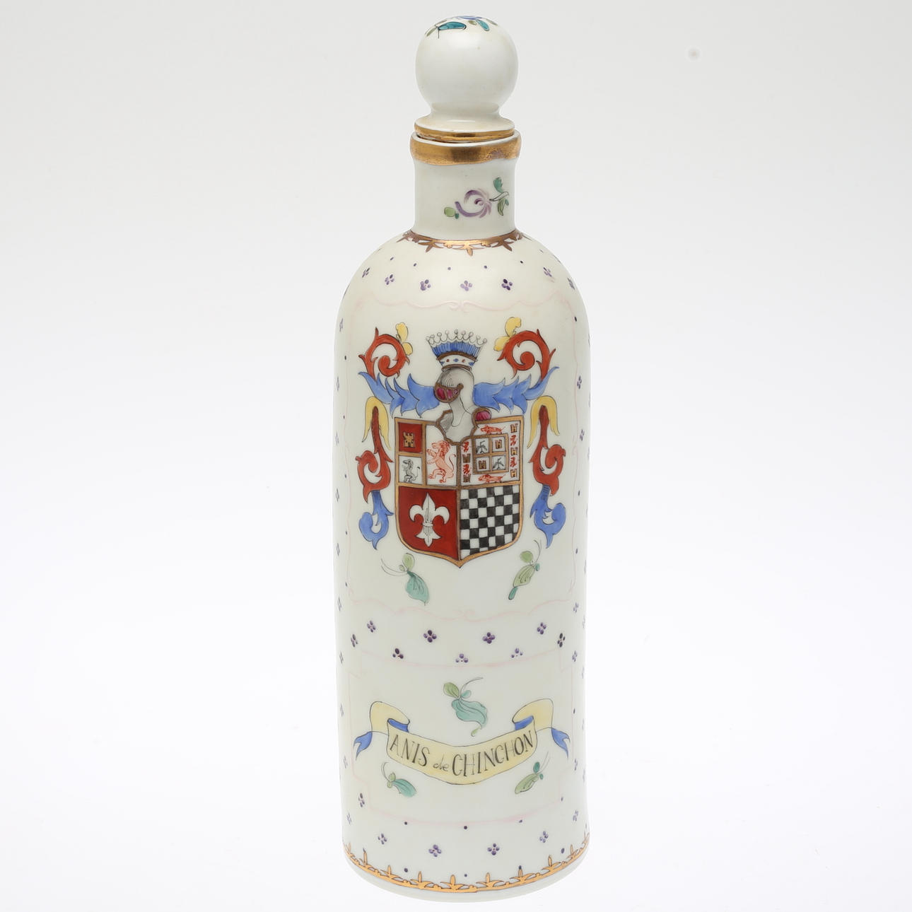 FLASKA, porslin, handmålad, "Anis de Chinchon", Spanien.