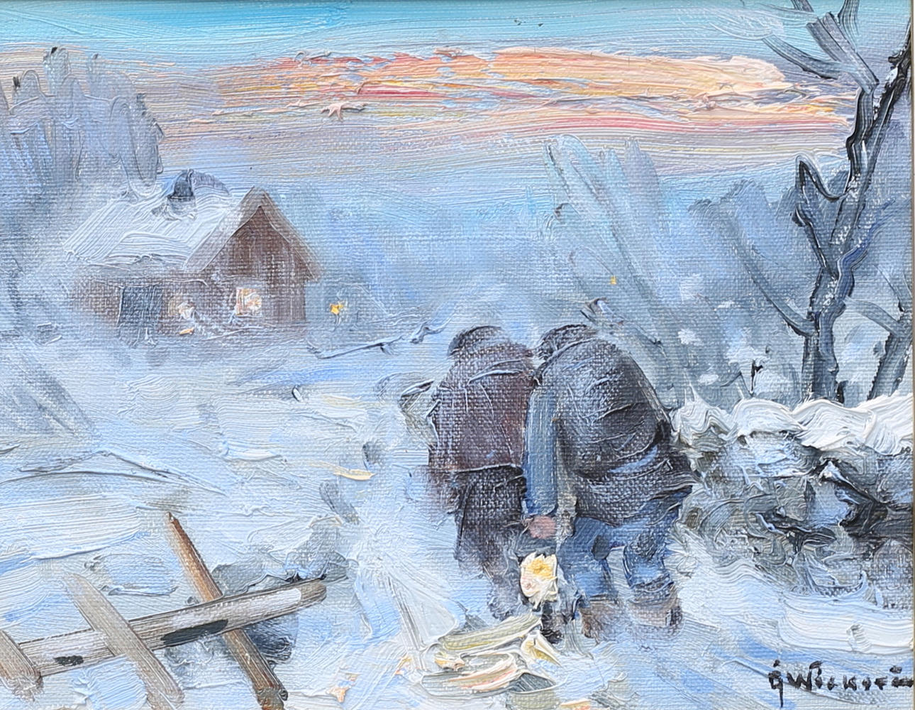 ÅKE WICKSTRÖM. "Winterabend", Öl auf Leinwand, signiert.