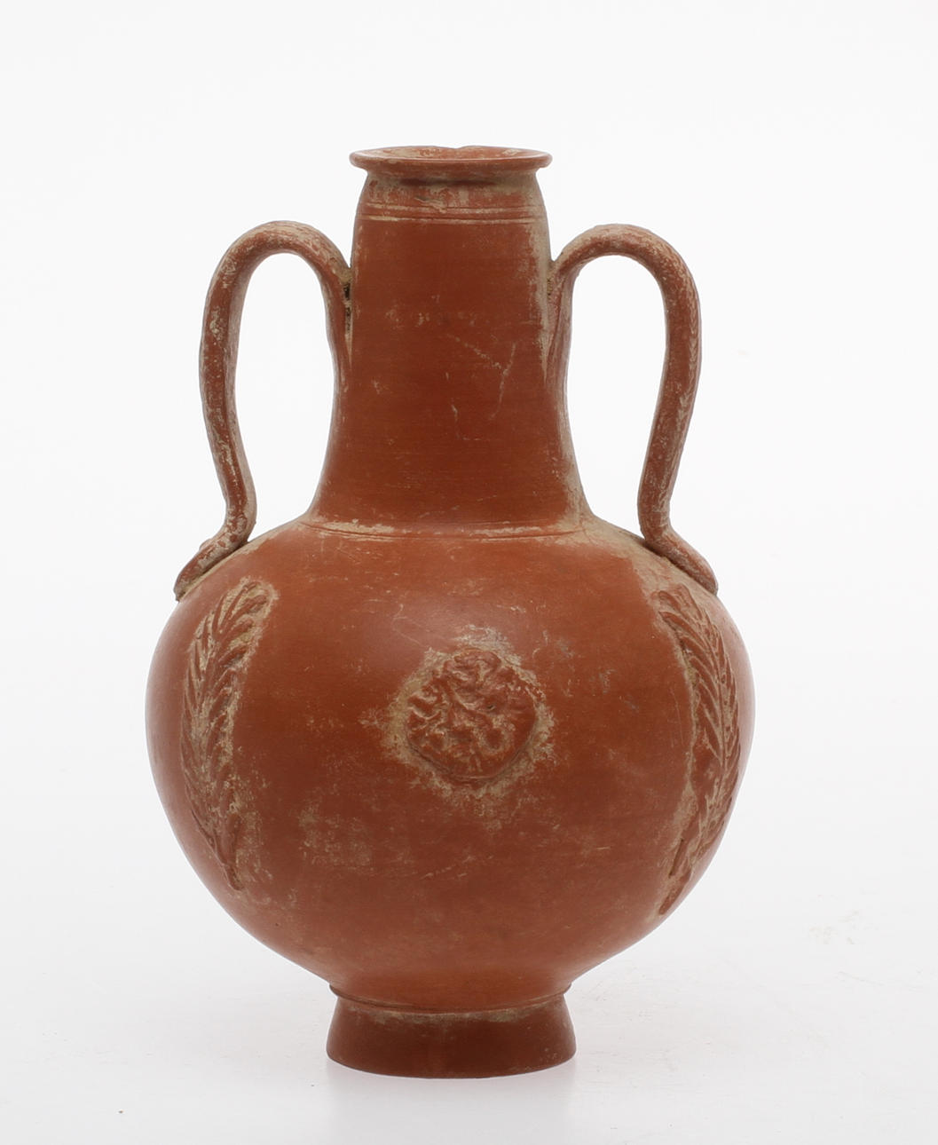 AMFORA med hänklar, gods i rött, finkornigt Terra sigillata, antikt jordfynd, Medelhavet.