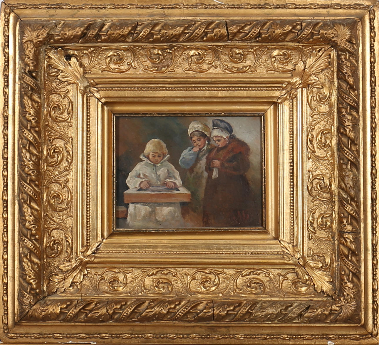 MATVEJ IIÍC BELOUSOV. Läsande pojke. Olja på pannå. Singerad.