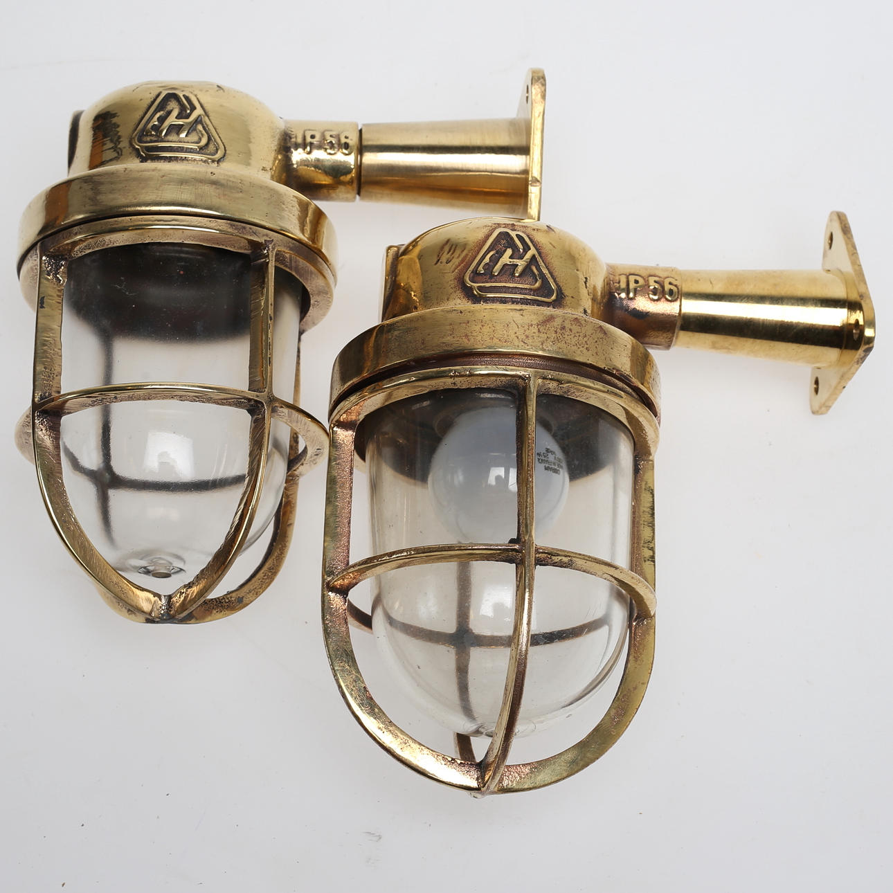 SHIP LIGHTING, Pair, Brass, marked EH, IP56, corridor lighting, wall.