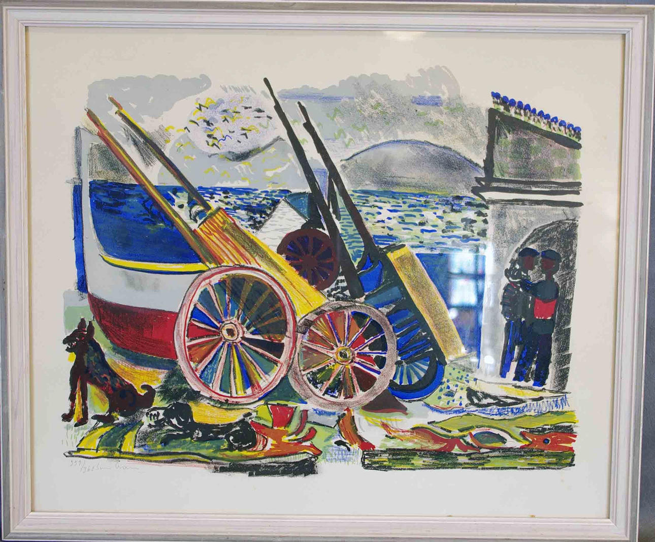 SVEN ERIXON. hamnmotiv, färglitografi.