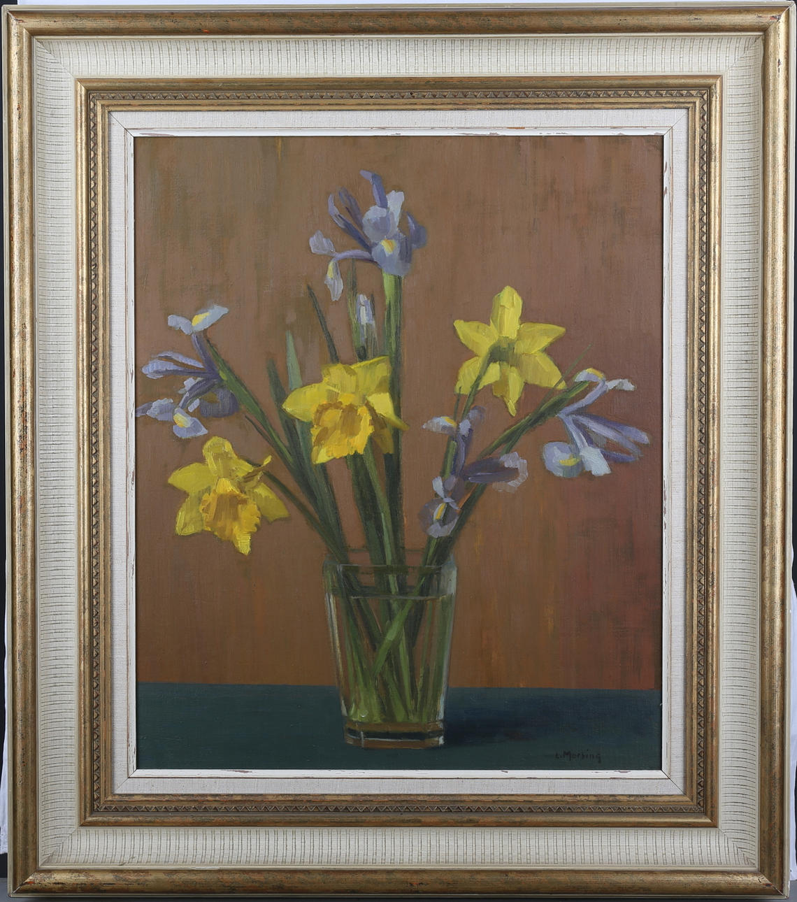 LEOPOLD MORSING. Stilleben med påskliljor. Olja på pannå, signerad.