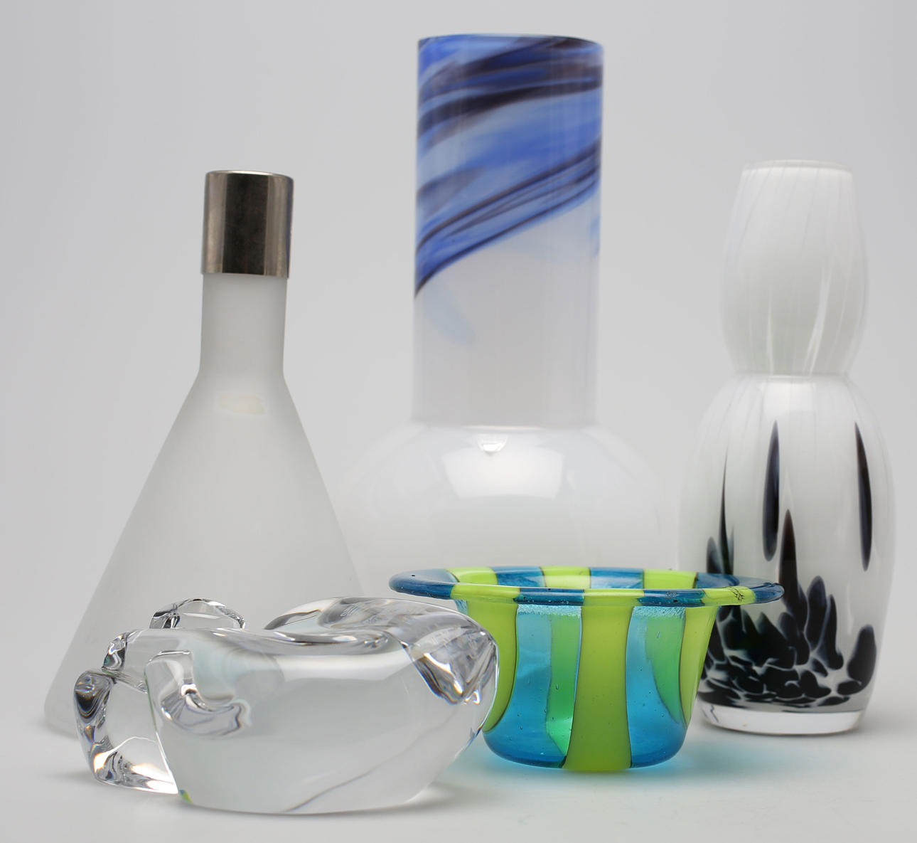 PARTI GLAS, 5 delar, bla Orrefors och Skruf.