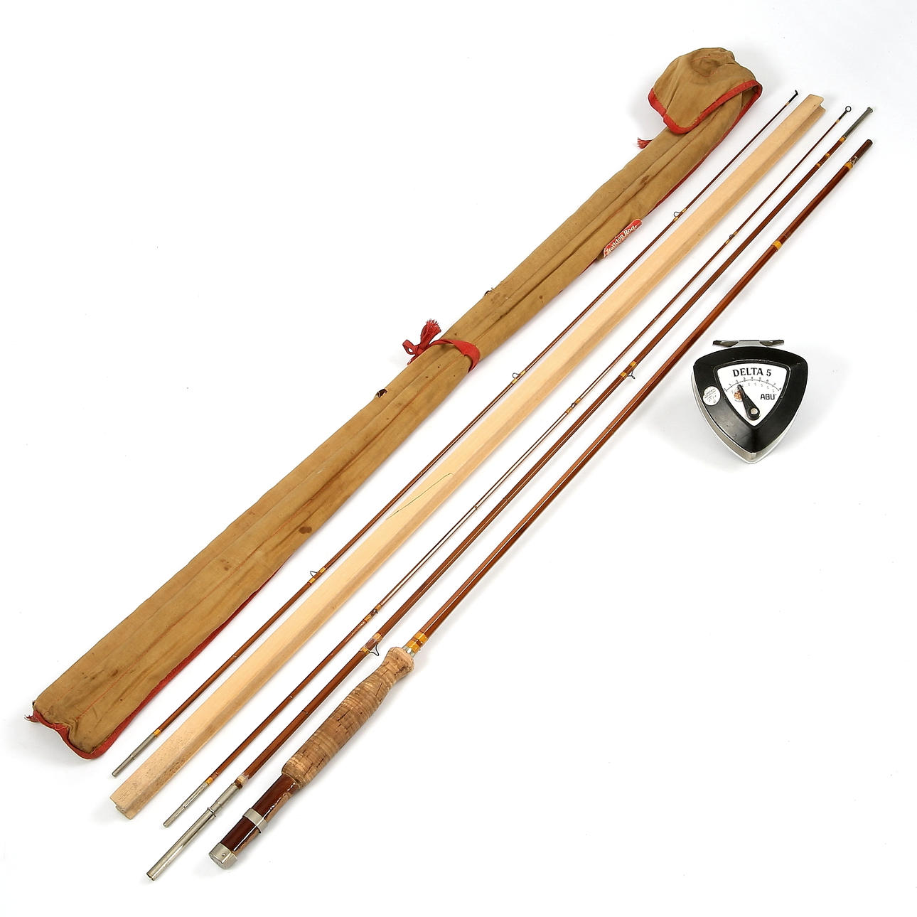 FLIEGENRUTE und ROLLE, Bambus, "Heddon Rods" und ABU, Delta 5, 1950er  Jahre. Sammlerstcke - Angelausrstung - Auctionet