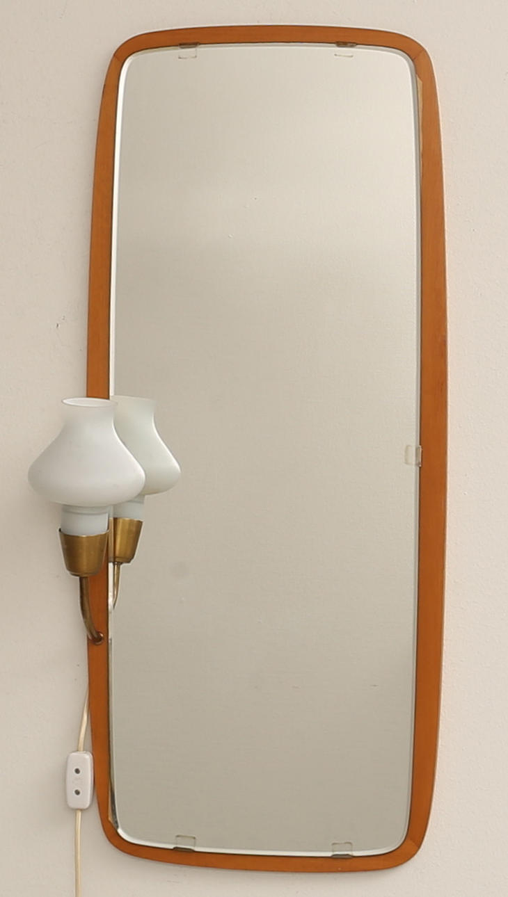 SPEGEL, teak, Eriksmålaglas, 1960-tal.
