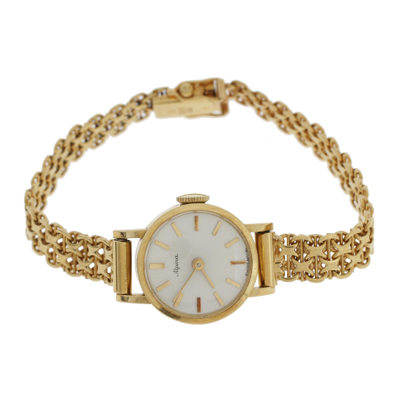 DAMARMBANDSUR, Alpina, 18k guld i boett och länk, bruttovikt ca 16 gram.