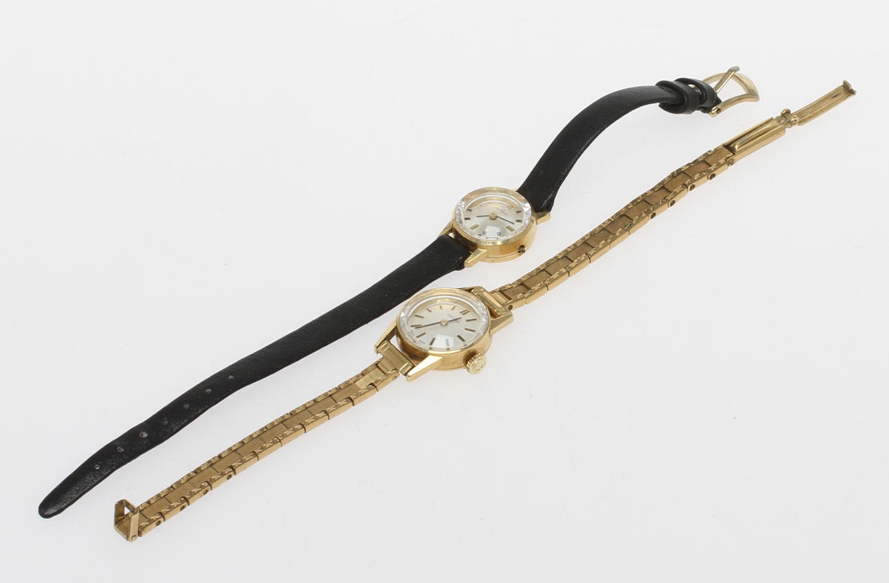 DAMARBANDSUR, 2 st, Certina och Bischoff, boetter i 18 k guld.