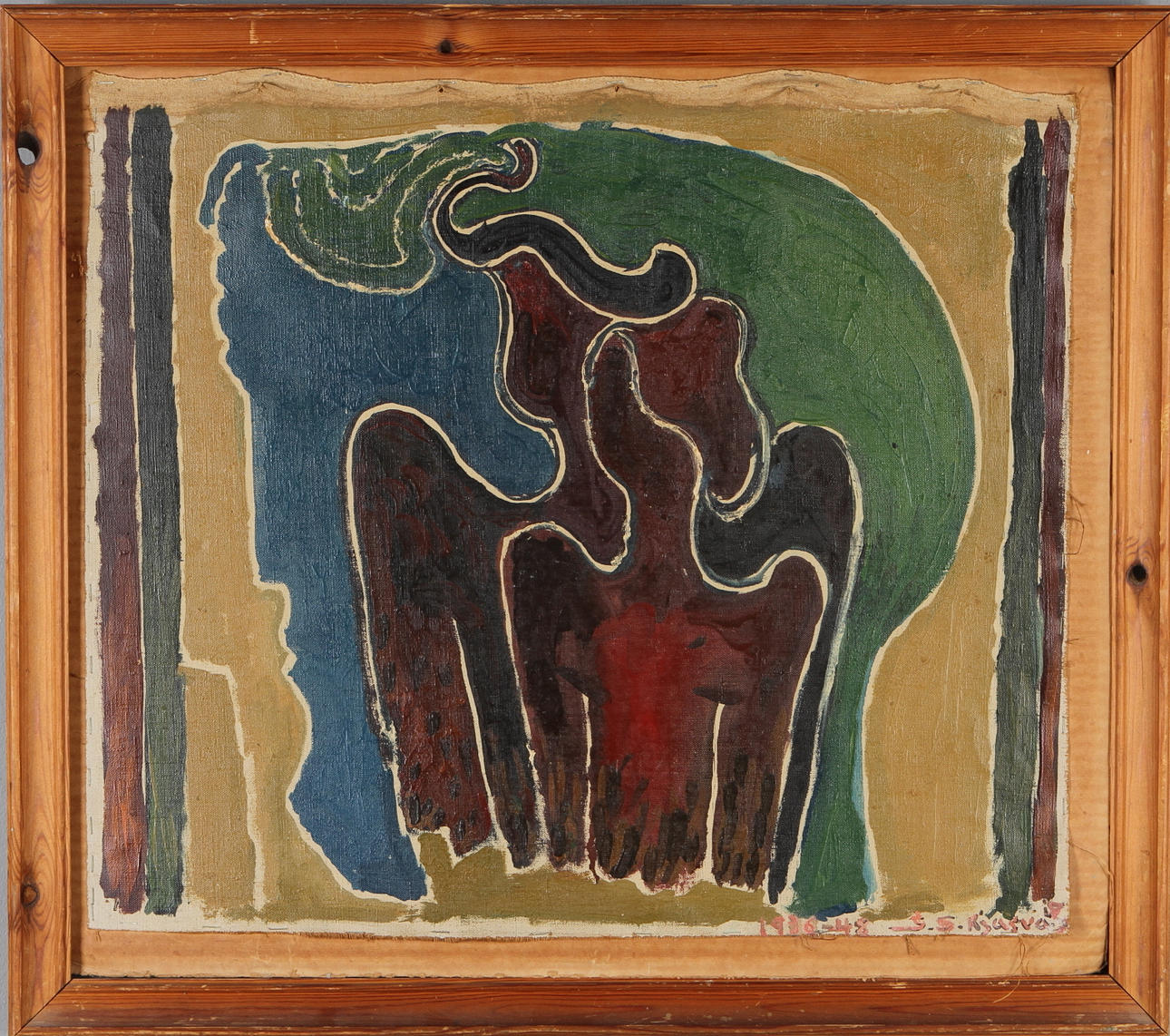 JOHANNES S. KJARVAL. Composition with man and woman, oil on canvas, signed and dated 1936-48.