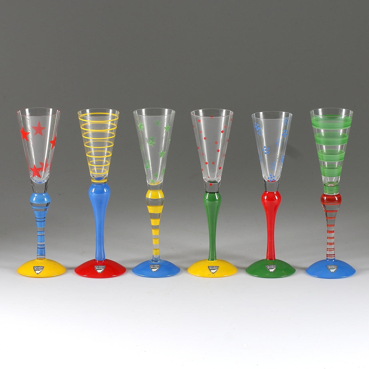 SNAPSGLAS, 6 st, "Clown", Anne Nilsson, Orrefors.