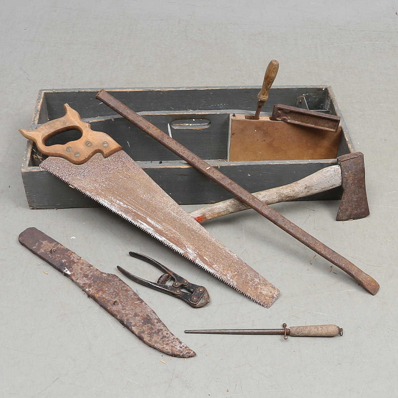 TOOL BOX and TOOLS, early 20th century.
