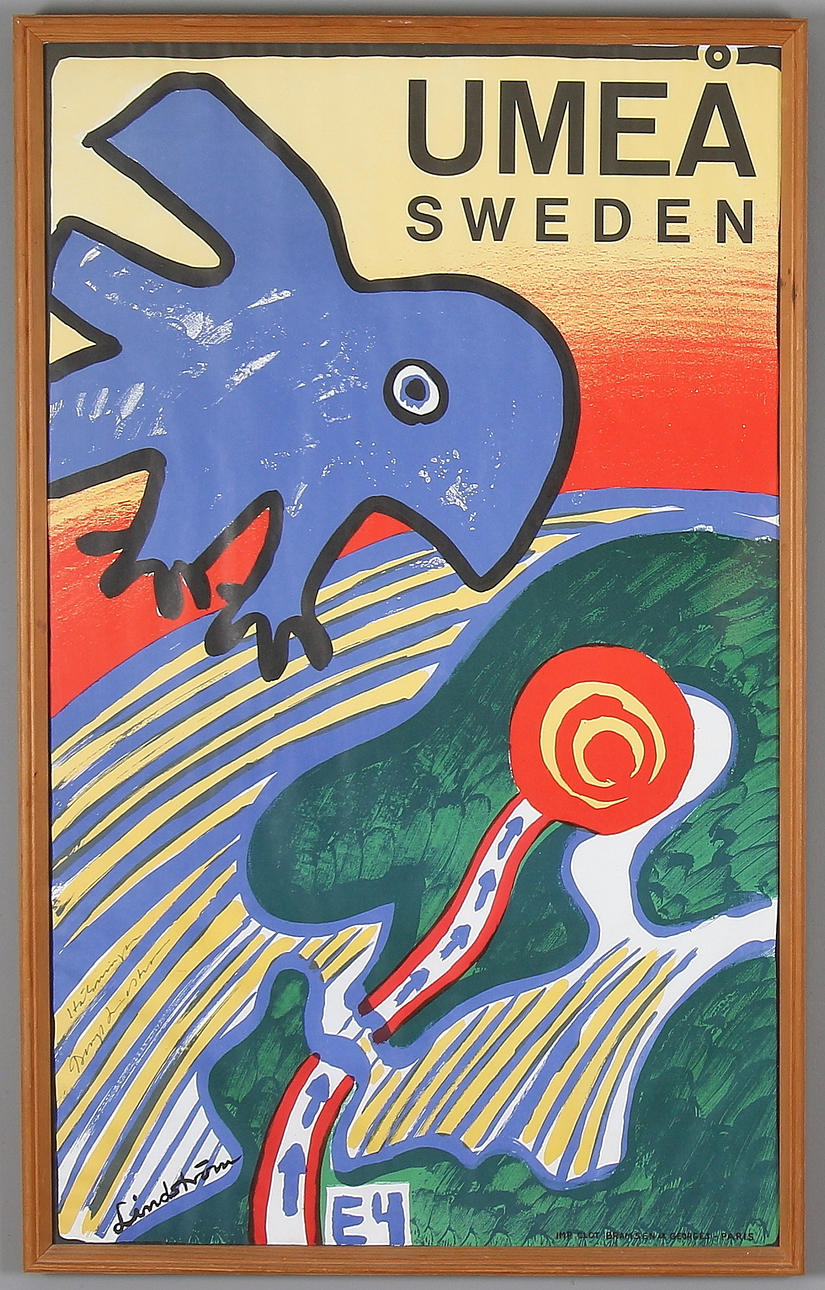 BENGT LINDSTRÖM. "Umeå", lithographic poster, signed.