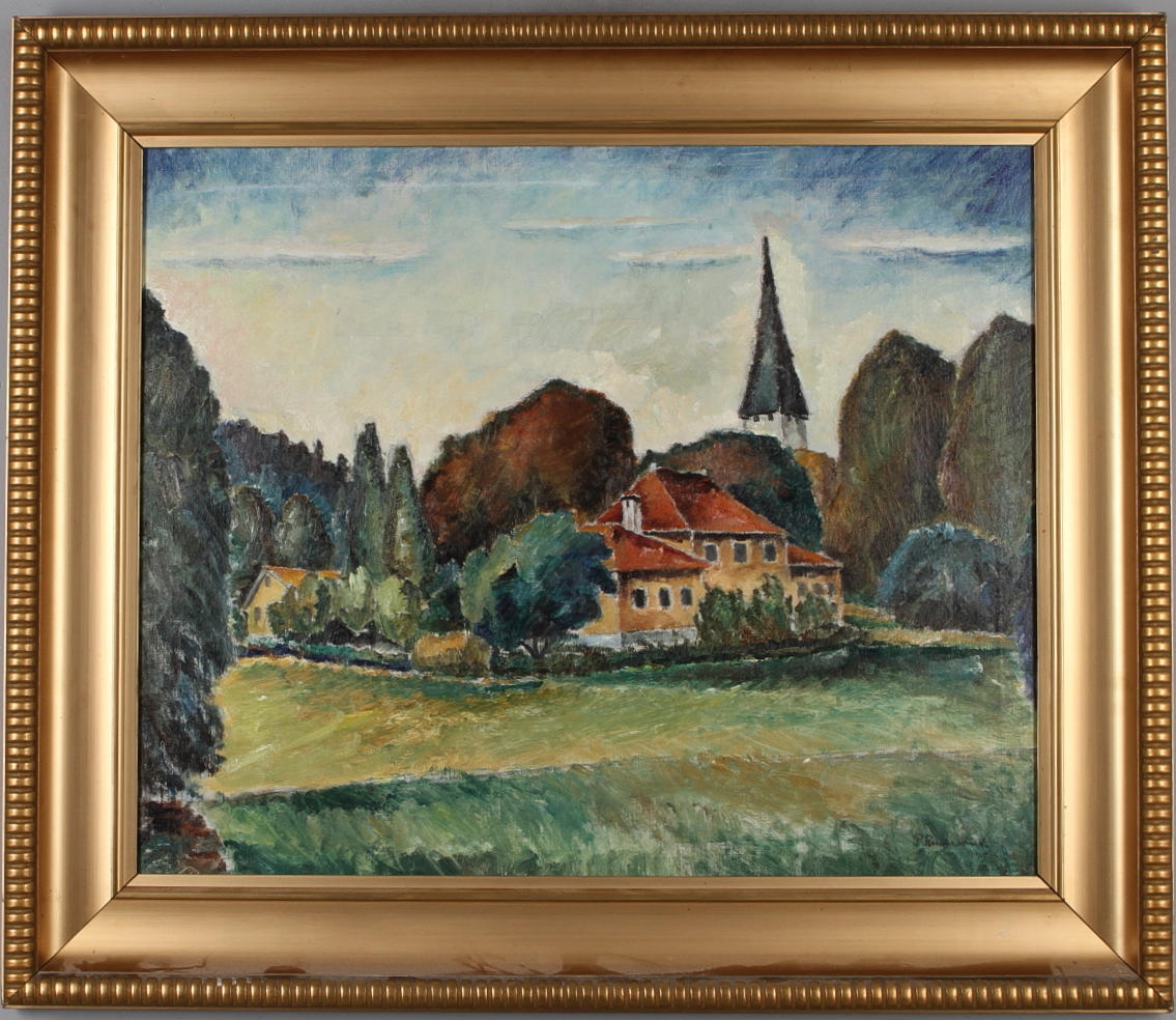 PATRIK REUTERSWÄRD. Landskap med gård, olja på duk, signerad och daterad 1917.