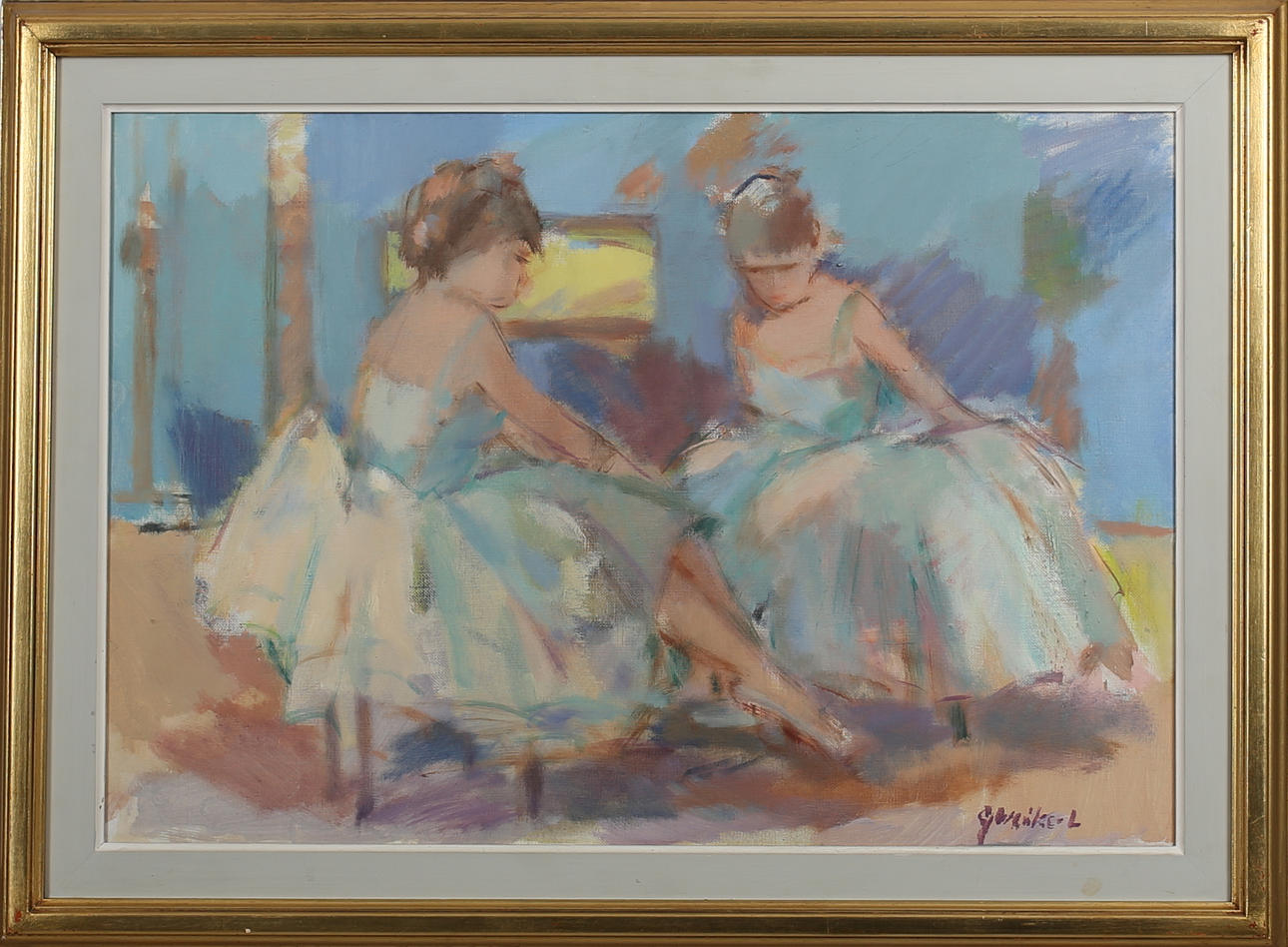 GERTRUD WRÅKE-LINDQVIST. Balettdansöser. Olja på duk. Signerad G Wråke-Lindqvist.