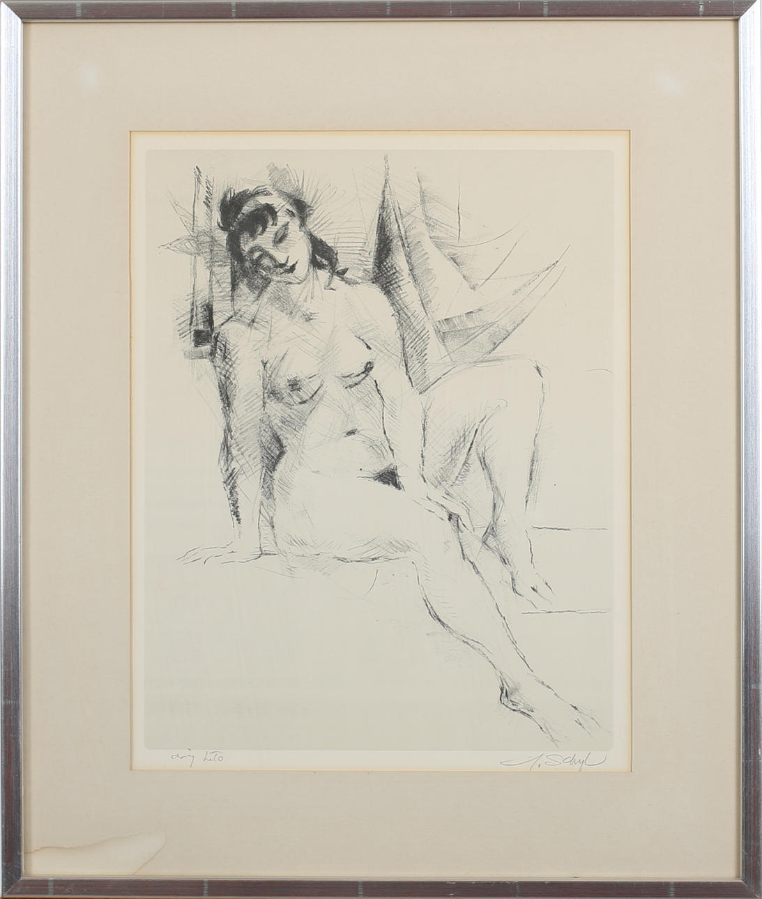 JULES SCHYL. Modell. Litografi. Signerad J Schyl.