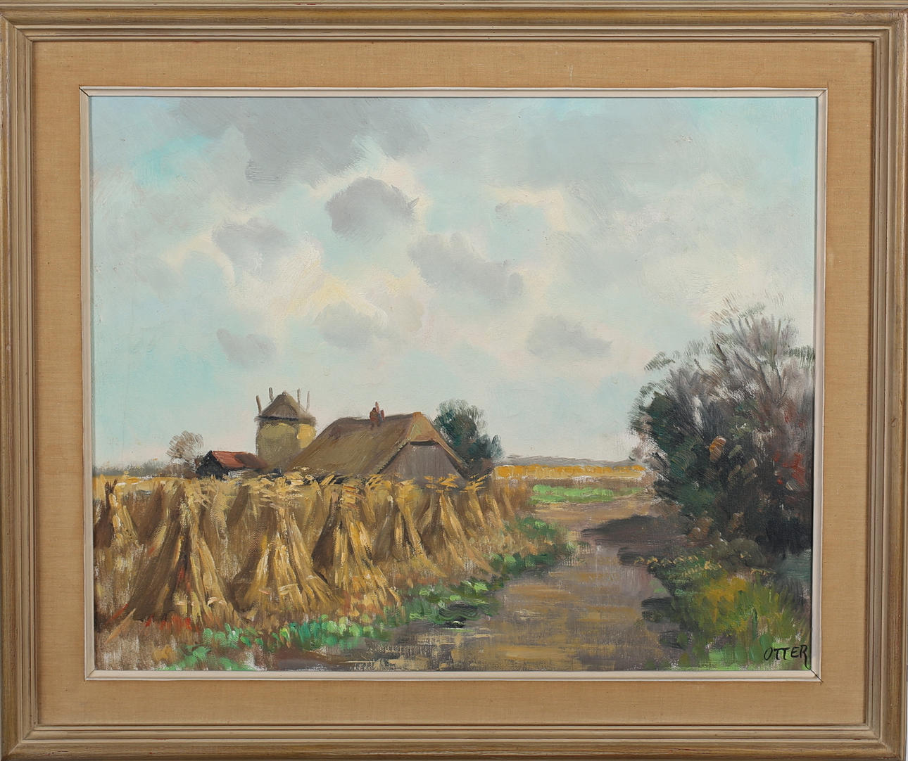 OIDENTIFIERAD KONSTNÄR. Gård i landskap. Olja på duk. Signerad Otter.