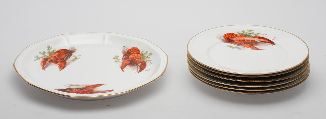 SERVISDELAR, Porslin, 7 del, Kräftdekor, Gefle, 1900 talets första hälft.