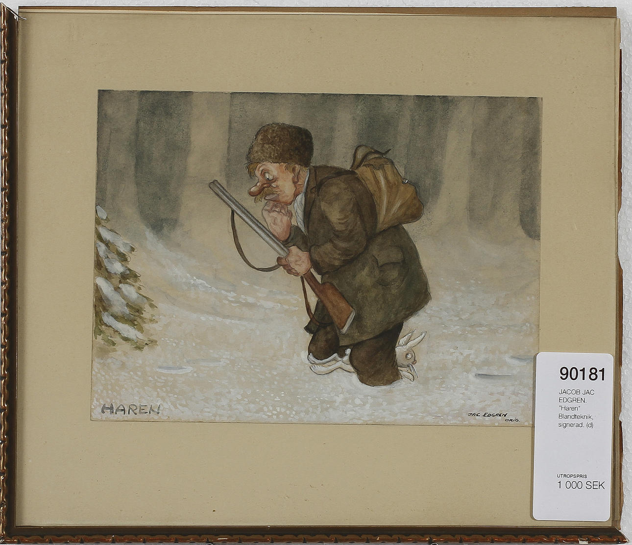 JACOB JAC EDGREN. "Haren" Blandteknik, signerad.