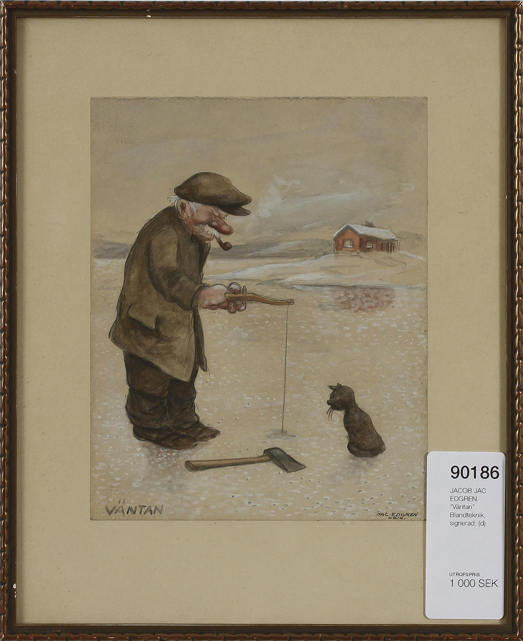 JACOB JAC EDGREN. "Väntan" Blandteknik, signerad.