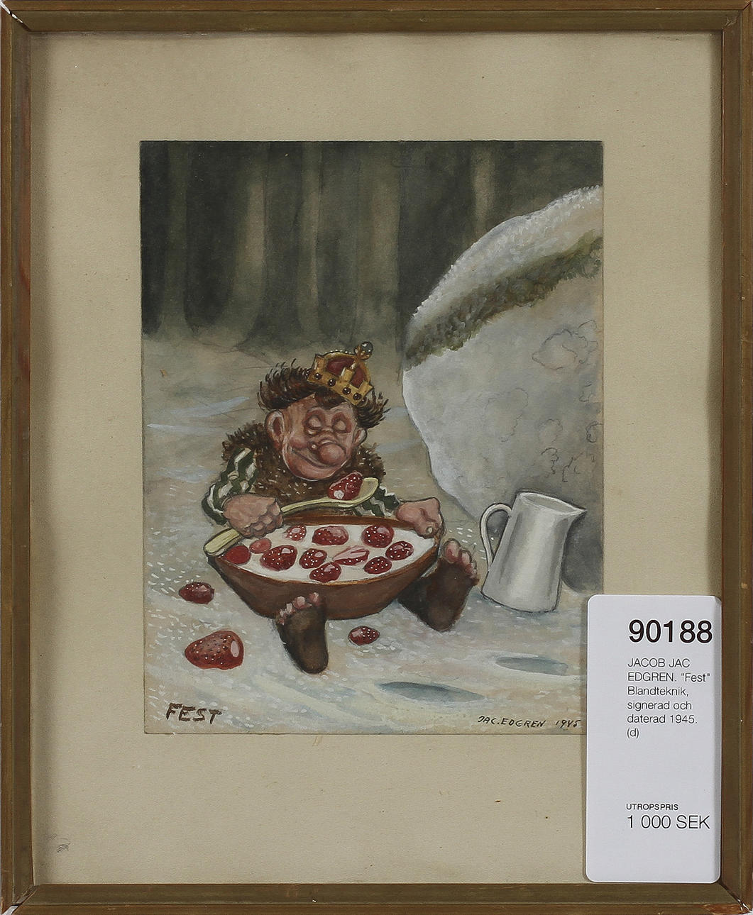 JACOB JAC EDGREN. "Fest" Blandteknik, signerad och daterad 1945.