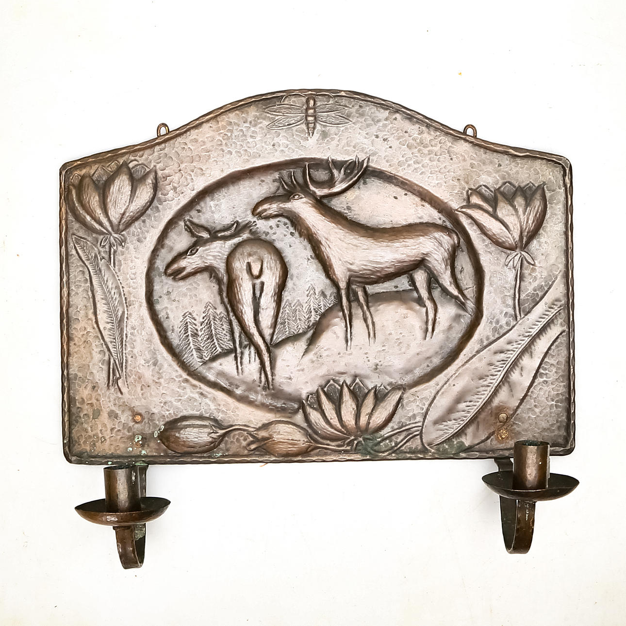 VÄGGLJUSSTAKE,koppar, jugend, ca 1900.