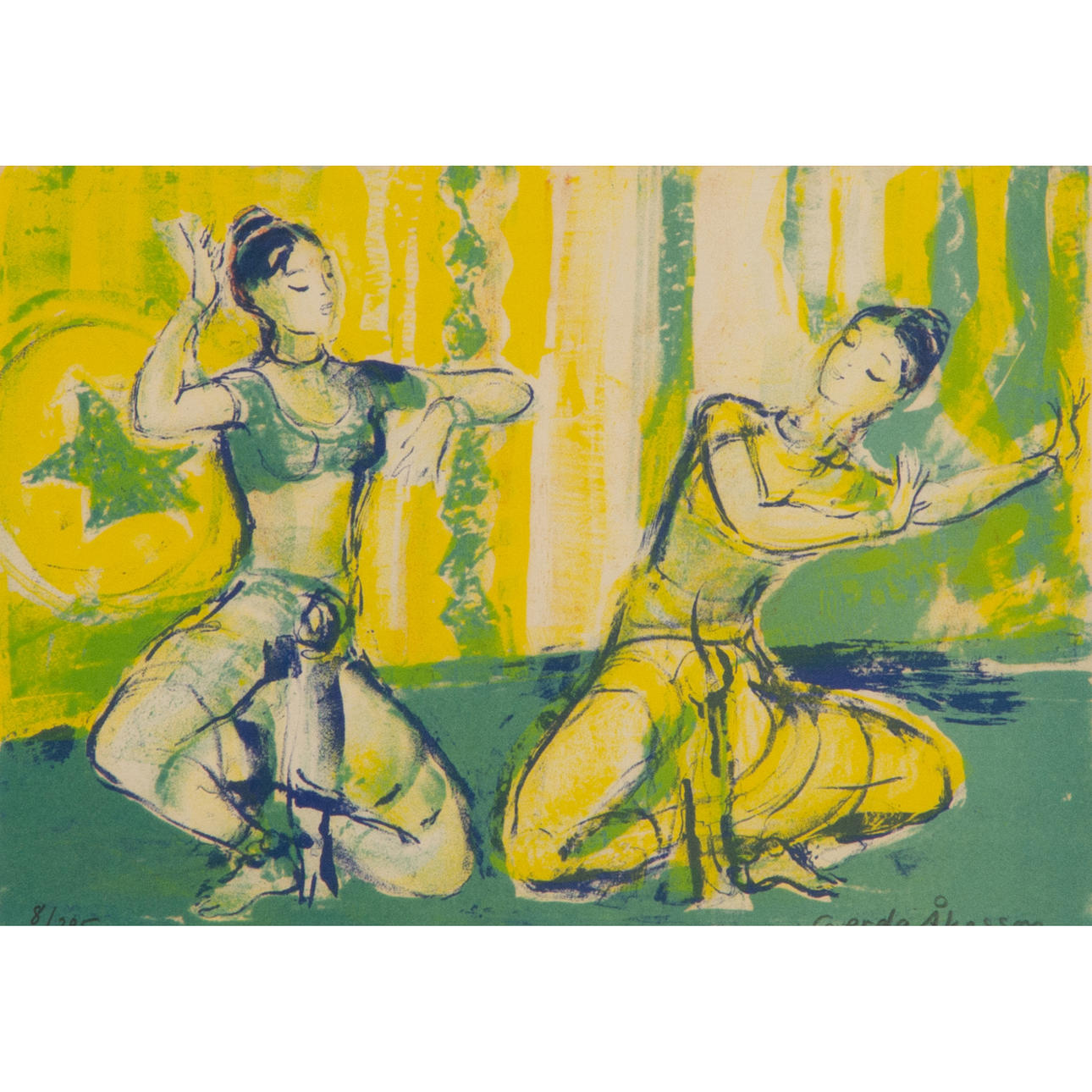 GERDA ÅKESSON. Dansöser, color lithograph, signed.