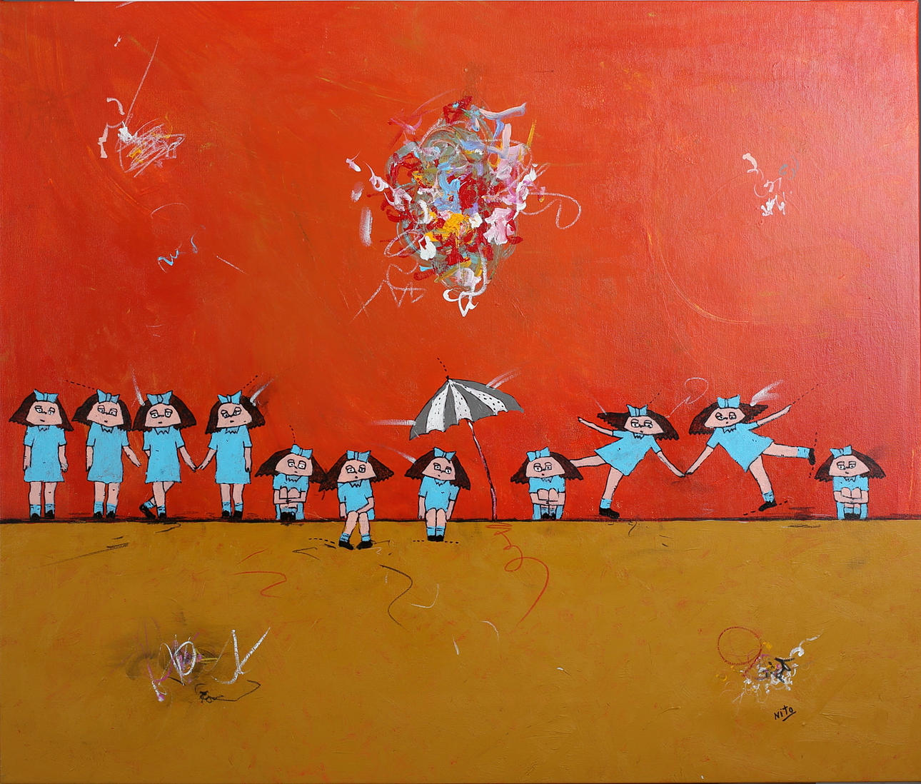 NITO VEGA. Lekande barn. Akryl på duk. Signerad Nito.