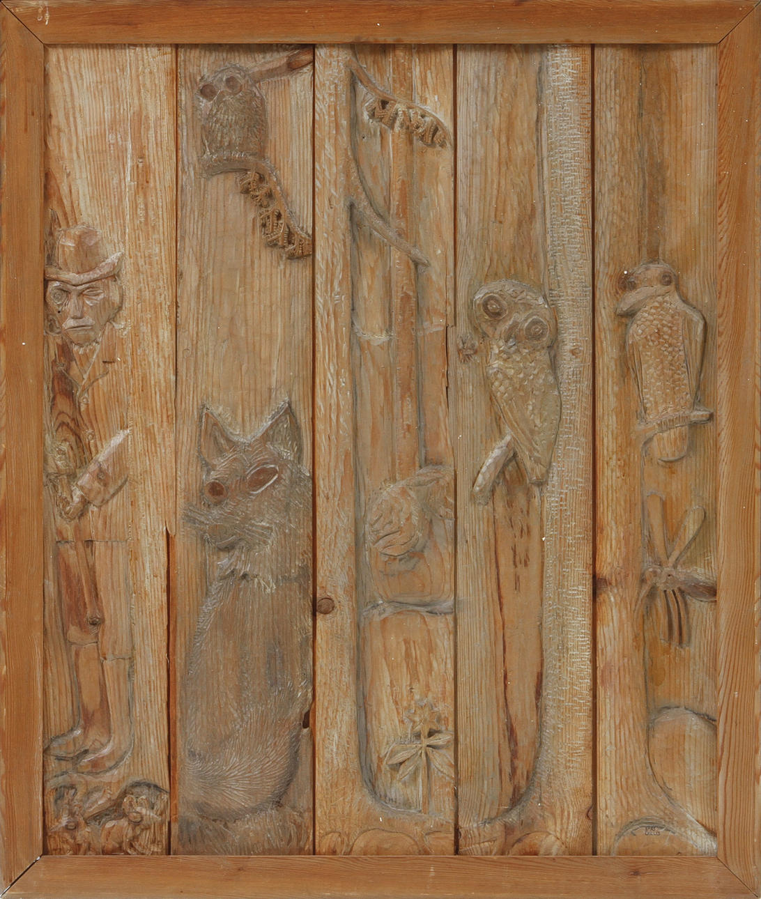 LARS GILLIS. Jaktscen.Trärelief, signerad.