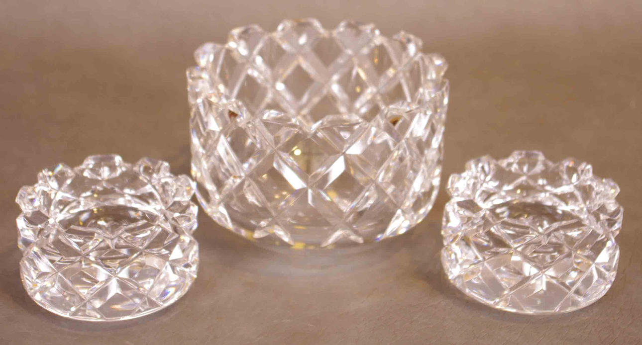 SKÅL SAMT 1 PAR LJUSTAKAR, "Sofiero", Gunnar Cyrén, Orrefors.