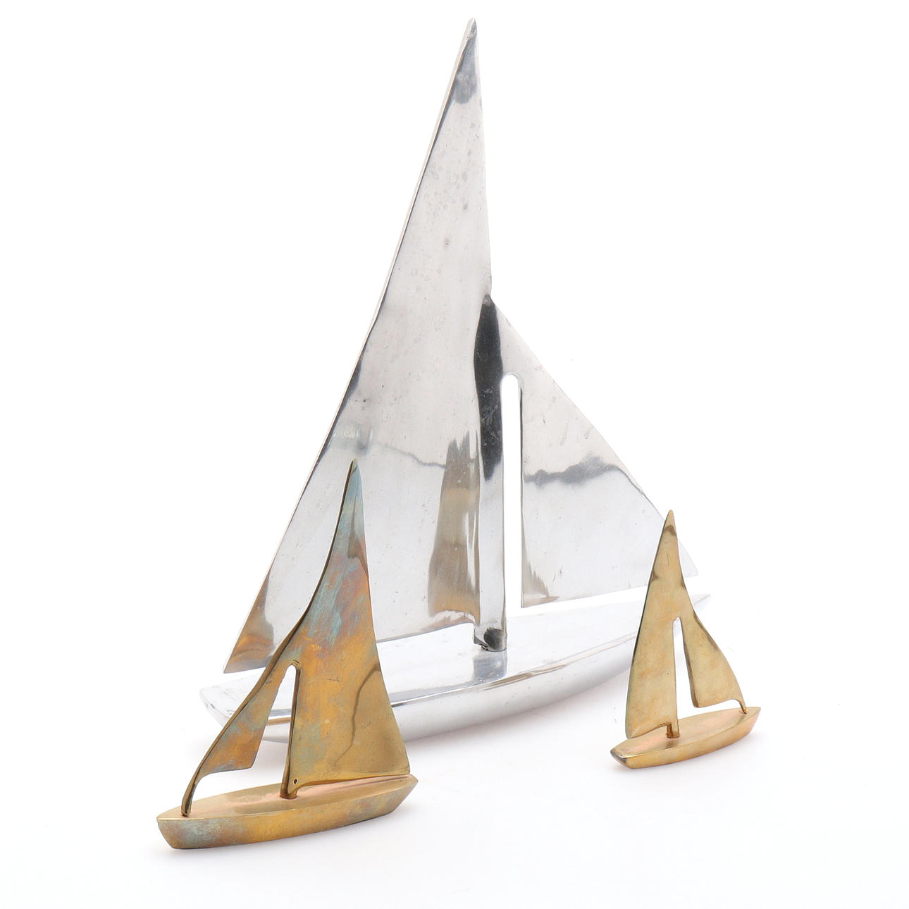 SAILING BOAT MODELS, 3 pcs, metal, 1900s.