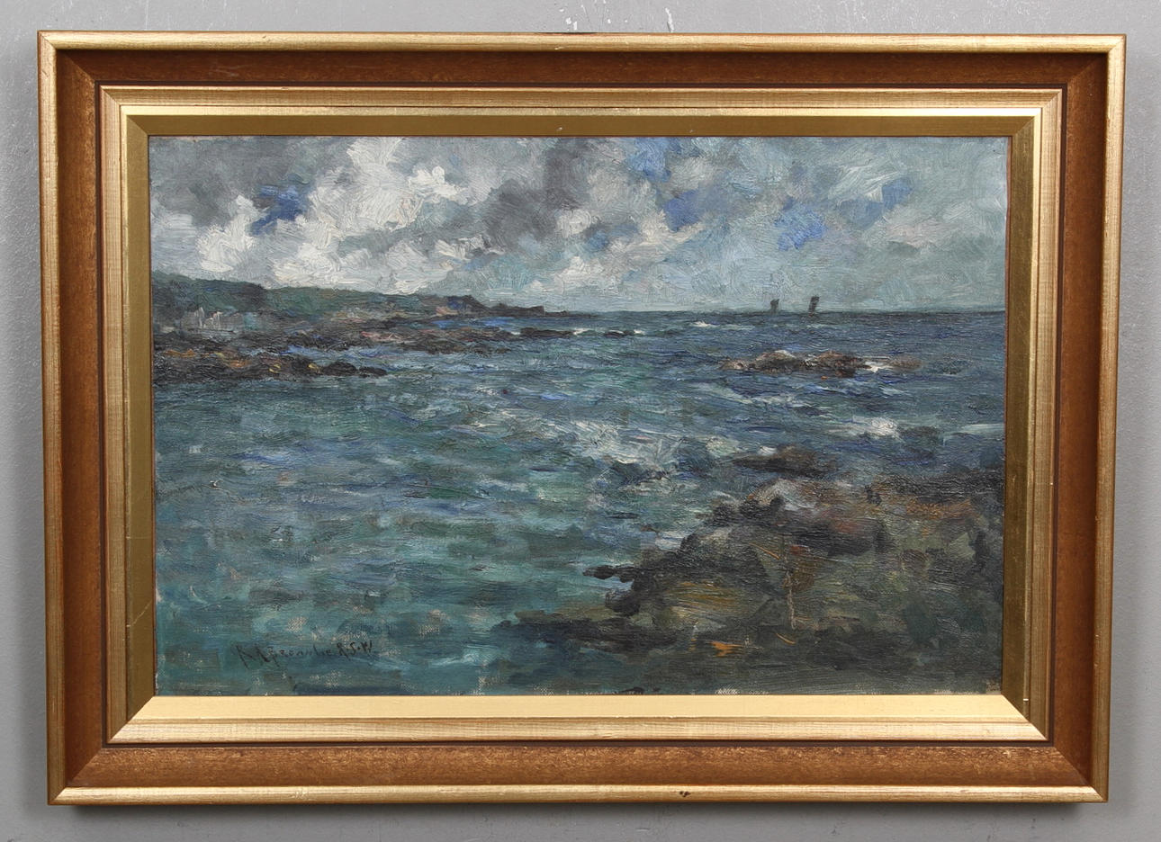 OKÄND KONSTNÄR. olja på duk, signerad R.A. Brownlie R.S.W. England, 1800-tal.