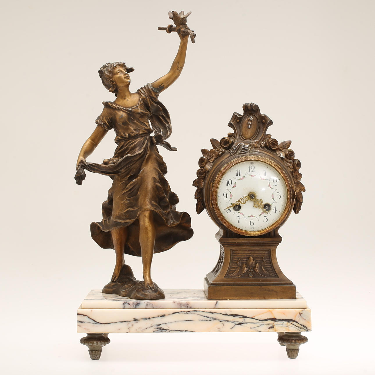 TABLE CLOCK, metal, marble base, marked F Martin 1900.