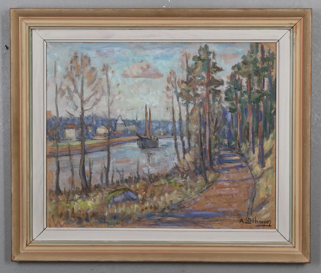 AUGUST LÖTHMAN. 2 st, olja på pannå, motiv från Söderköping, signerade.