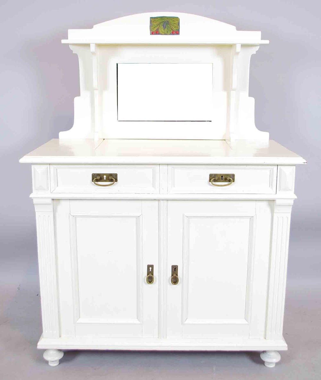 SKÄNK MED SPEGELÖVERDEL, vitmålad, nyrenässans.