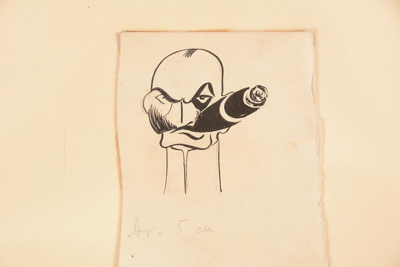 ATTRIBUTED TO ALBERT ENGSTRÖM. Ink drawing glued to back piece. Art ...